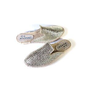 NEW Manebi Espadrilles Womens Size 38 |  Womens 7.5 US | Metallic Leather Mules